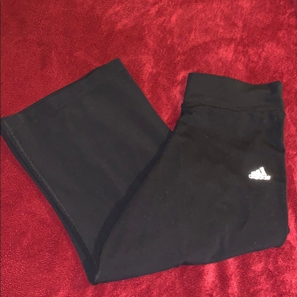 Adidas Black Crop Wide Leg Workout Pants Mid Calf Small